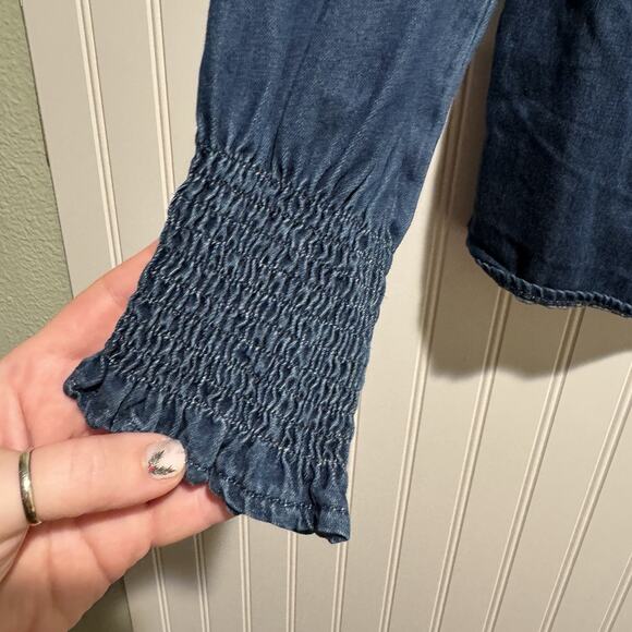Boden Denim Smocked High Neck Blouse Size 10 - Picture 3 of 7